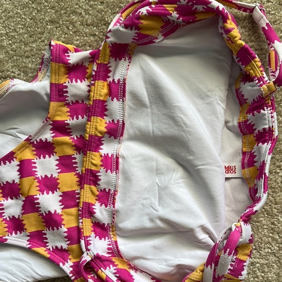 Solid & Striped The Gemma Knit One Piece Check Pink Orange Women’s Medium Swim - Picture 5 of 9